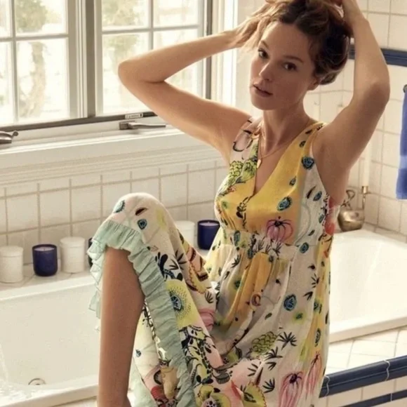 Anthropologie Margaux Sleep Dress Large NWT Floral adjustable Ruffle V Neck - Picture 5 of 15